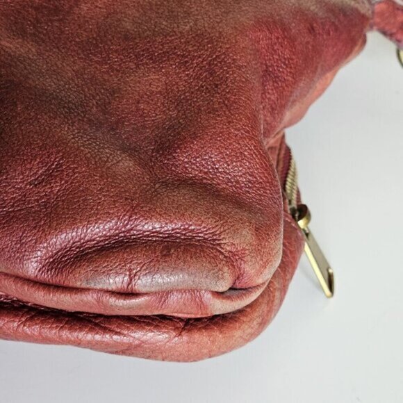 Liebeskind Crossbody Bag Anny Fire Red Aged Leather Zip Flannel Plaid Lined Boho - Picture 14 of 16